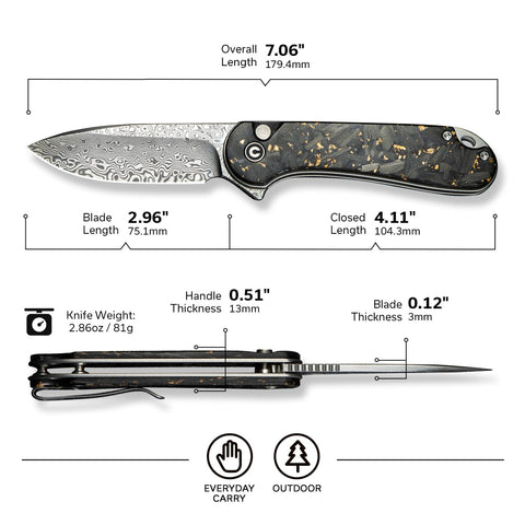 CIVIVI Elementum II closed pose image highlights compact design for deep-pocket concealment.