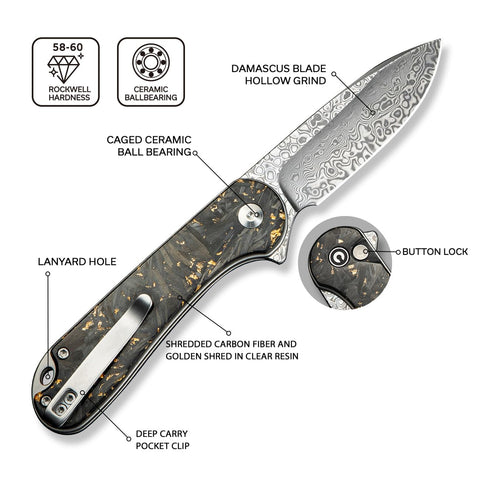 CIVIVI Elementum II lanyard hole and clip offer secure access and versatile carry options.