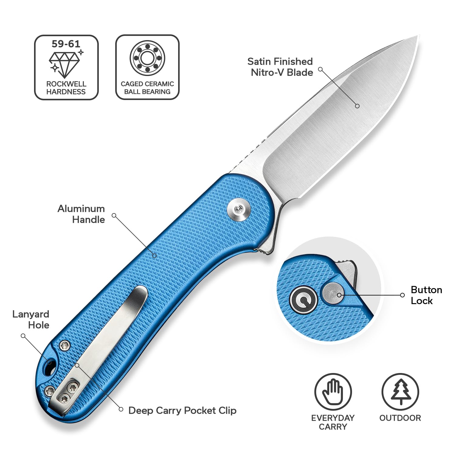 CIVIVI Elementum II knife blue finish suitable for camping and hiking.
