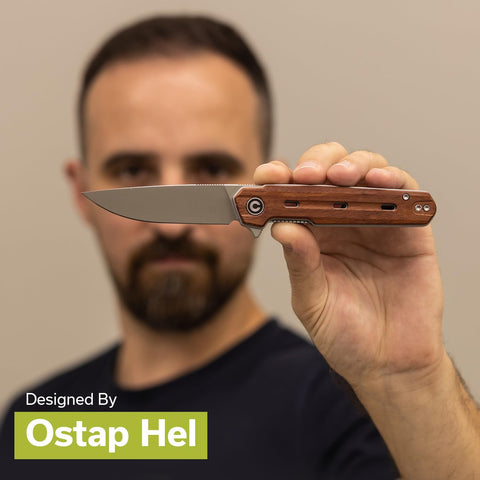 CIVIVI Navo knife wood handle grip demonstrates ergonomic comfort during extended use.