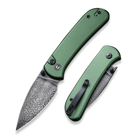 CIVIVI pocket folding knife Damascus blade closeup showing durability and edge retention