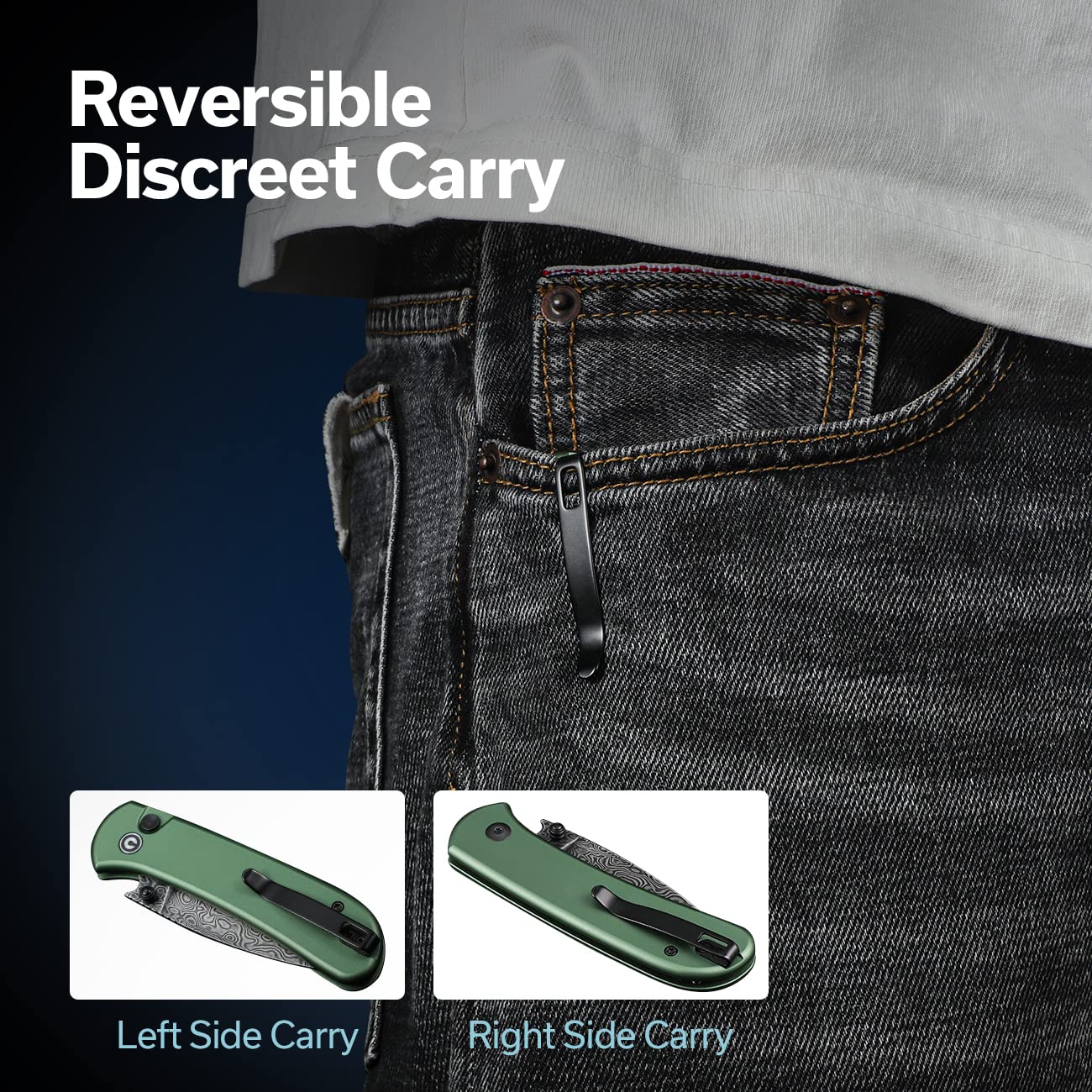 CIVIVI pocket folding knife reversible carry clip for ambidextrous use
