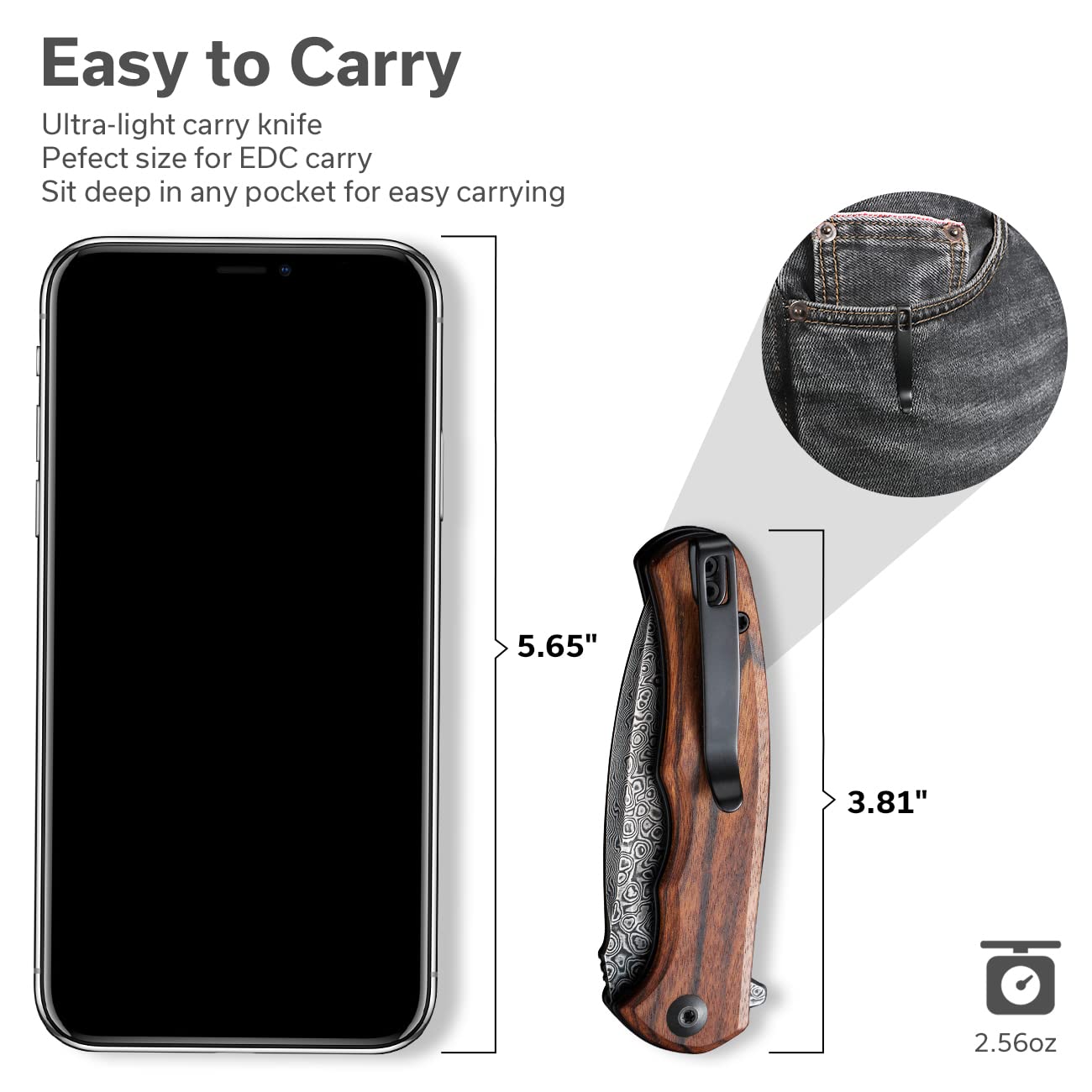 CIVIVI Praxis deep carry clip keeps the knife secure in pocket.