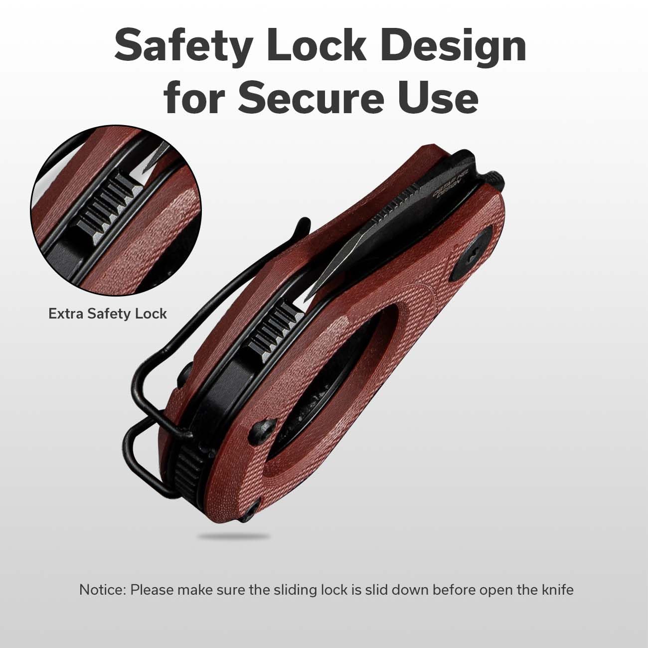 CIVIVI Pyrus Mini Knife sliding lock shows safe closure
