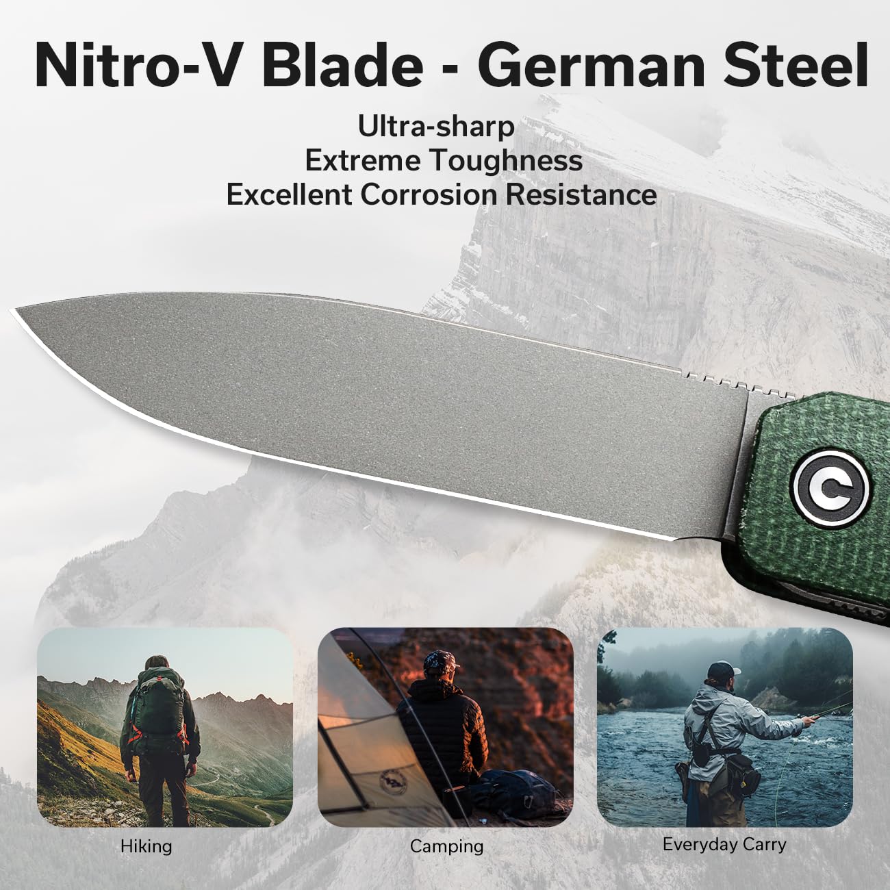 CIVIVI Sendy Nitro-V blade close-up highlighting sharp, durable edge