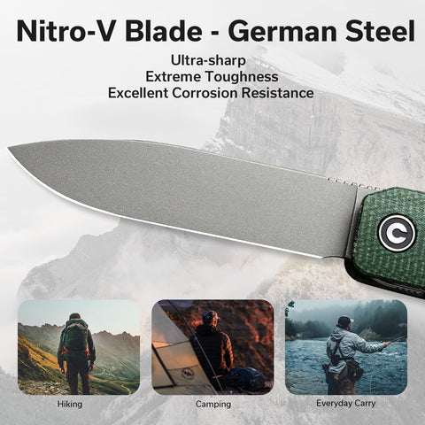 CIVIVI Sendy Nitro-V blade close-up highlighting sharp, durable edge