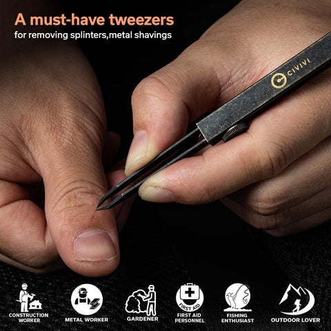 CIVIVI Tac-N-Tweeze ultra-fine tips provide precise grip on small splinters and debris