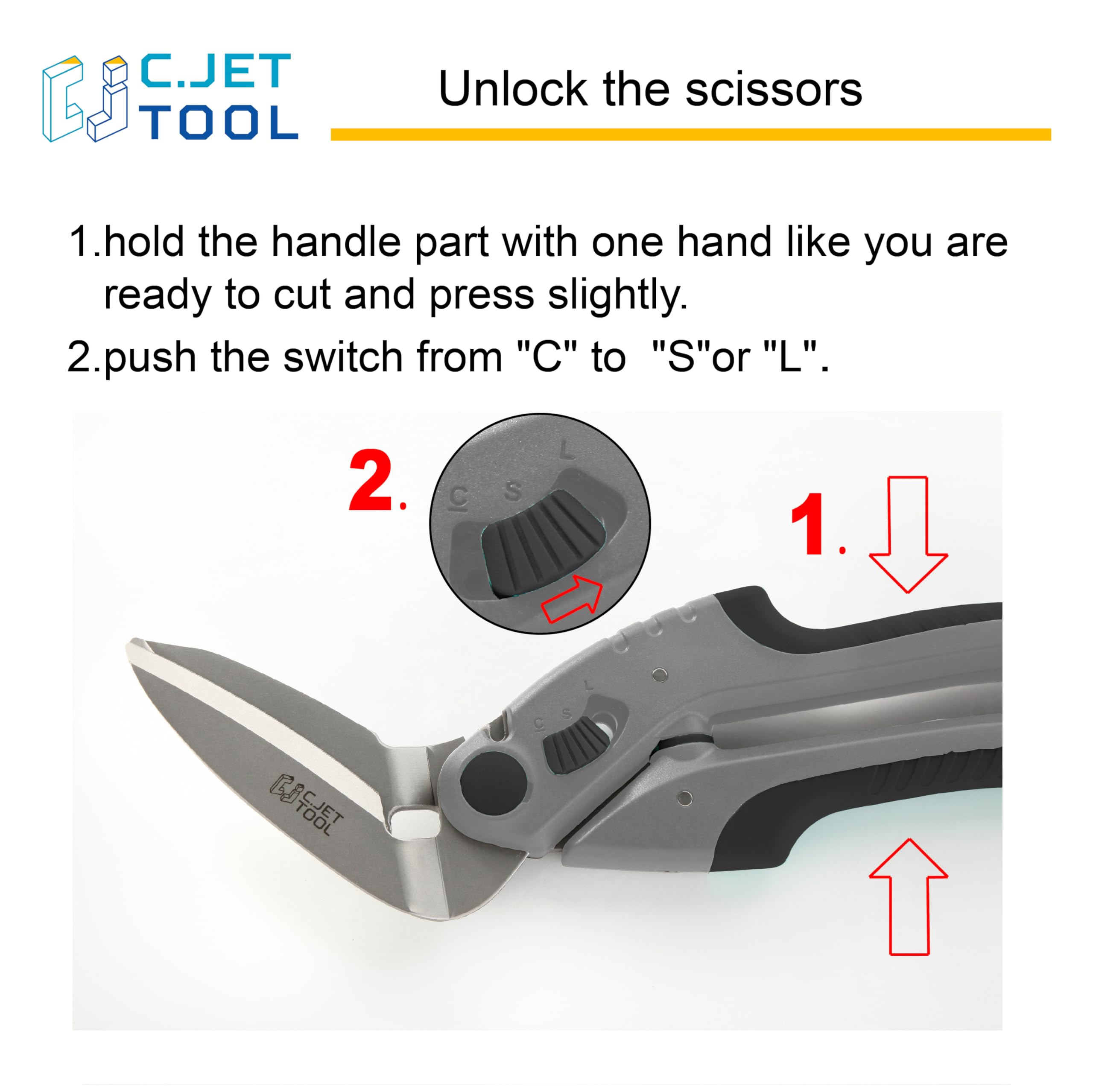 C.JET TOOL wide-angle design shown for safe, comfortable handling