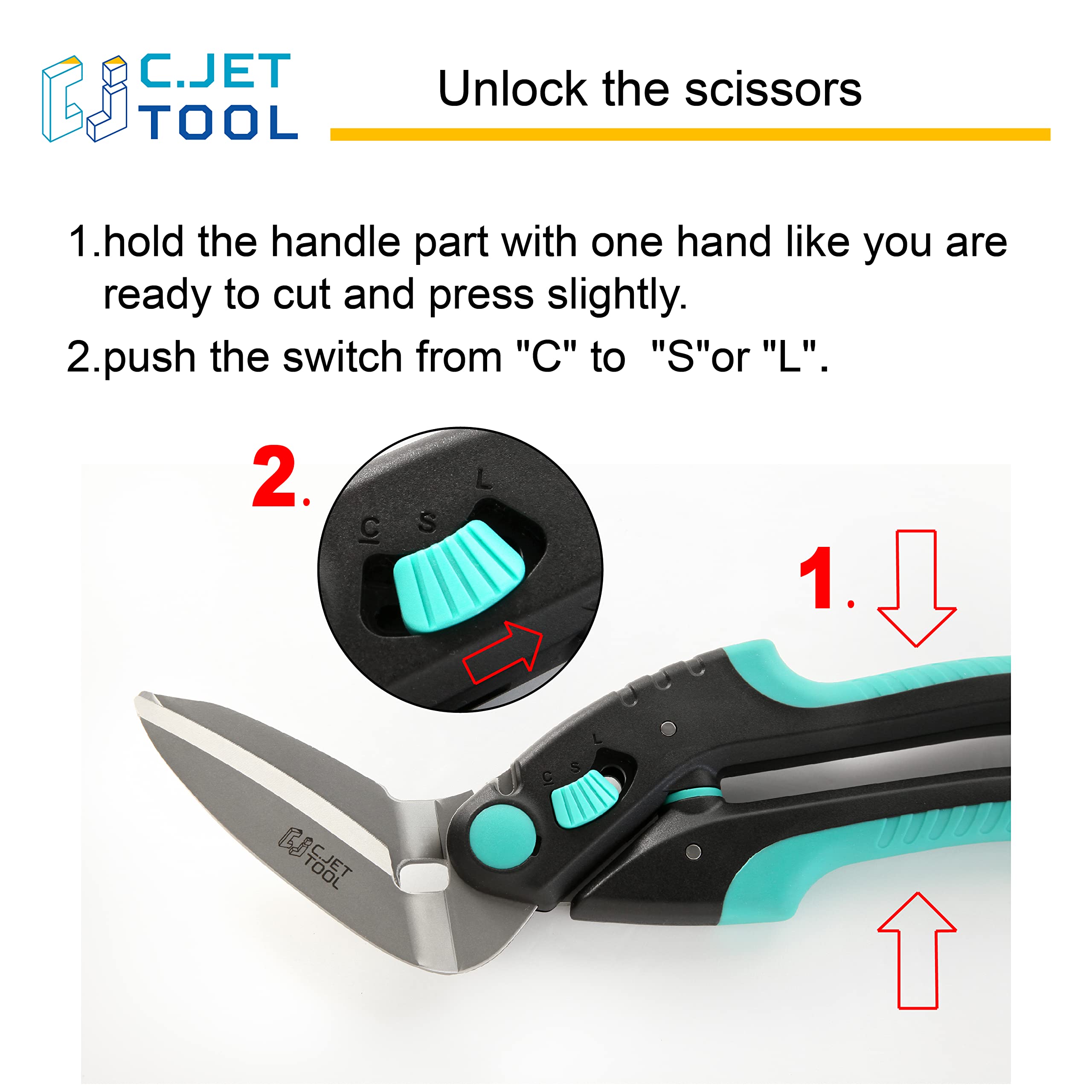 C.JET TOOL industrial scissors close-up blade highlighting durability