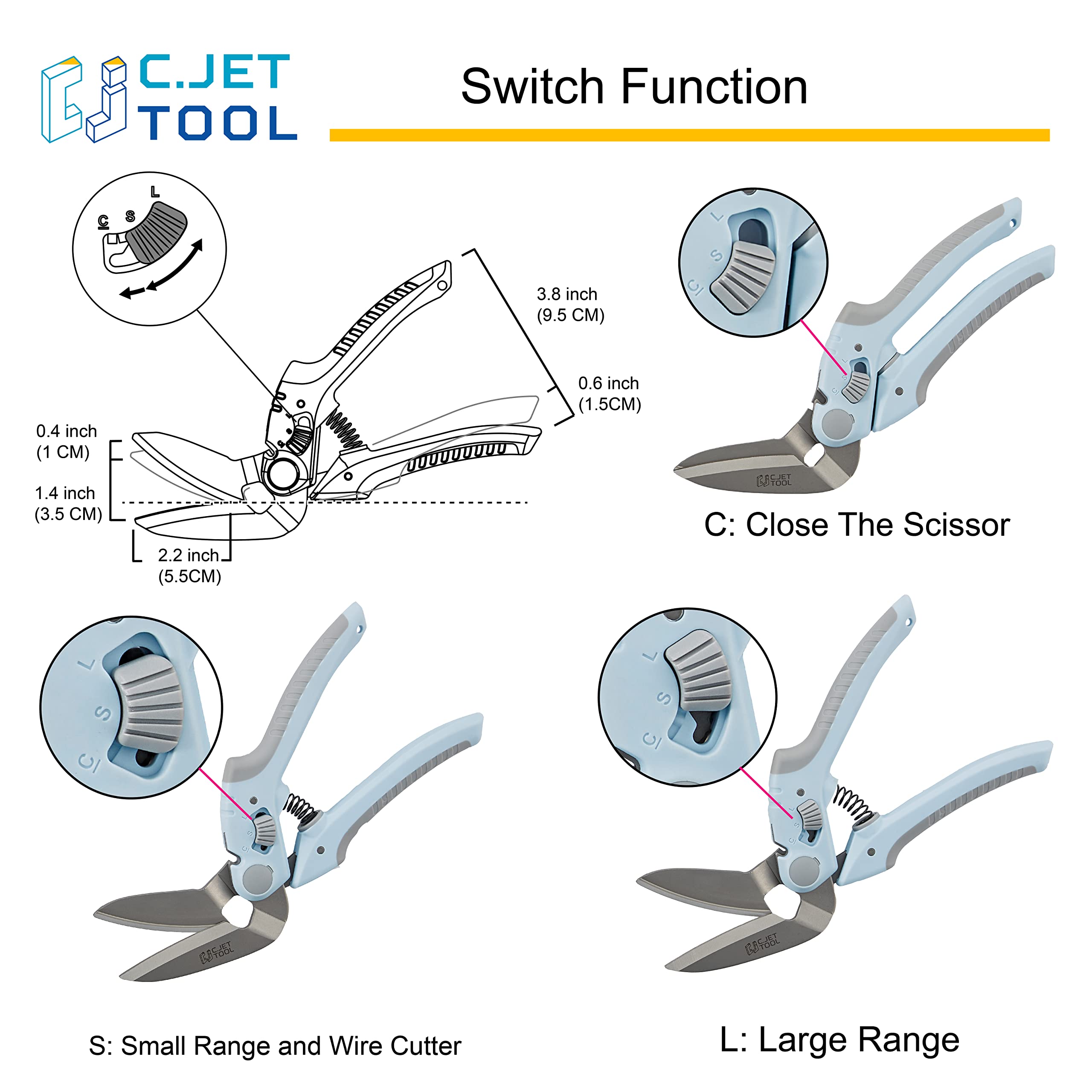 C.JET TOOL wide-angle design with ergonomic handle keeps hands clear