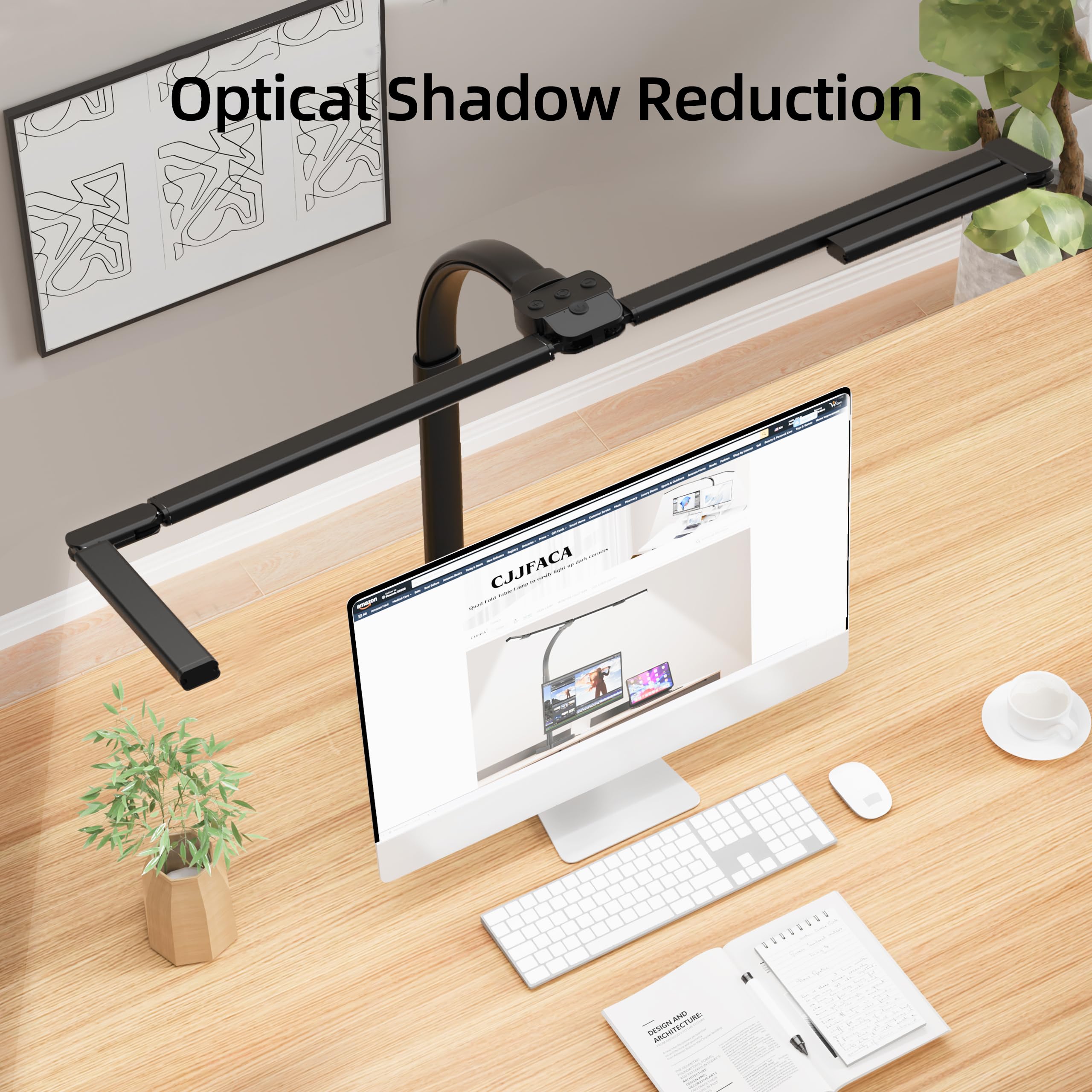 CJJFACA desk lamp with soft, glare-free lighting reduces harsh reflections on pages.