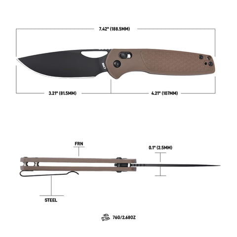 CJRB Acacia pocket knife handle FRN grip for secure control