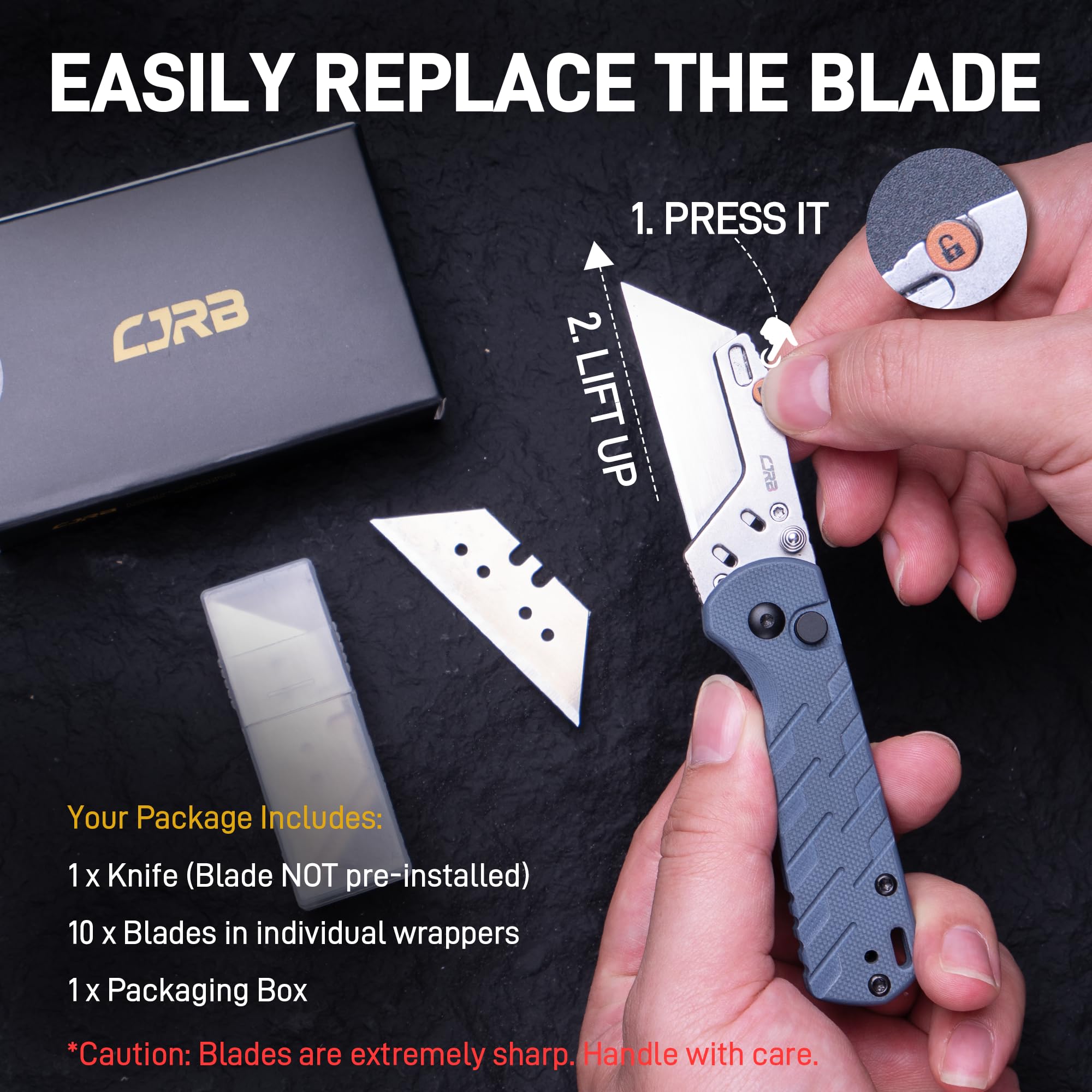 CJRB Boxer blade-swapping system close-up for quick changes