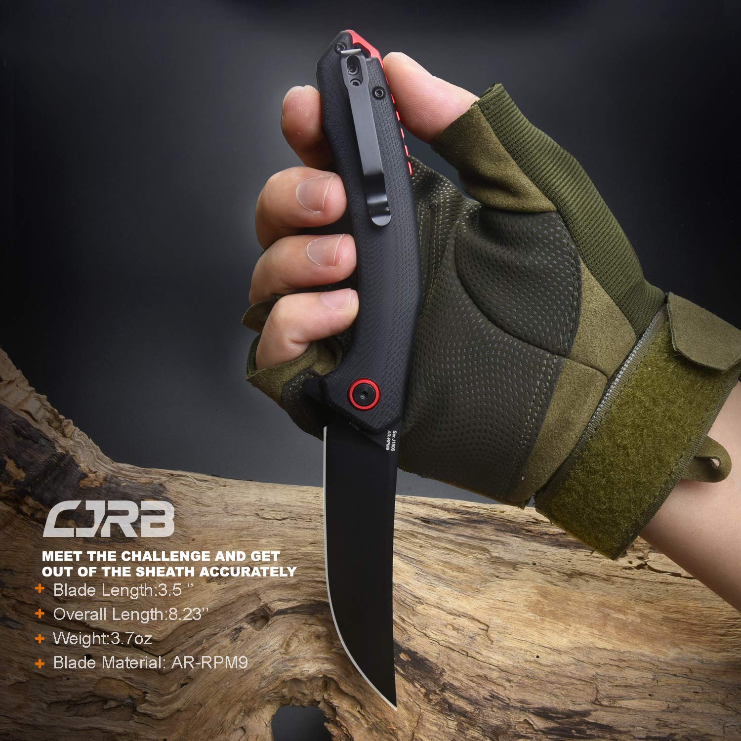 CJRB Gobi knife with ambidextrous clip for versatile use.