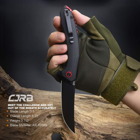 CJRB Gobi knife with ambidextrous clip for versatile use.