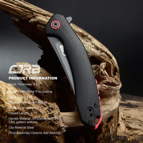 CJRB Gobi knife highlighting red backspacer and pivot for stability.