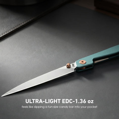 CJRB Lanky EDC knife flipper in action for quick blade access.