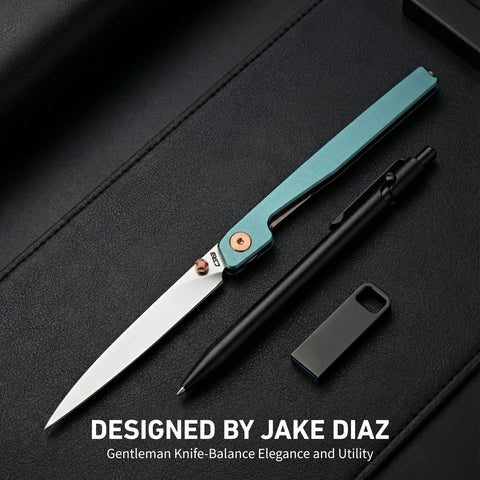 CJRB Lanky EDC knife thumb stud demonstrates smooth one handed deployment.