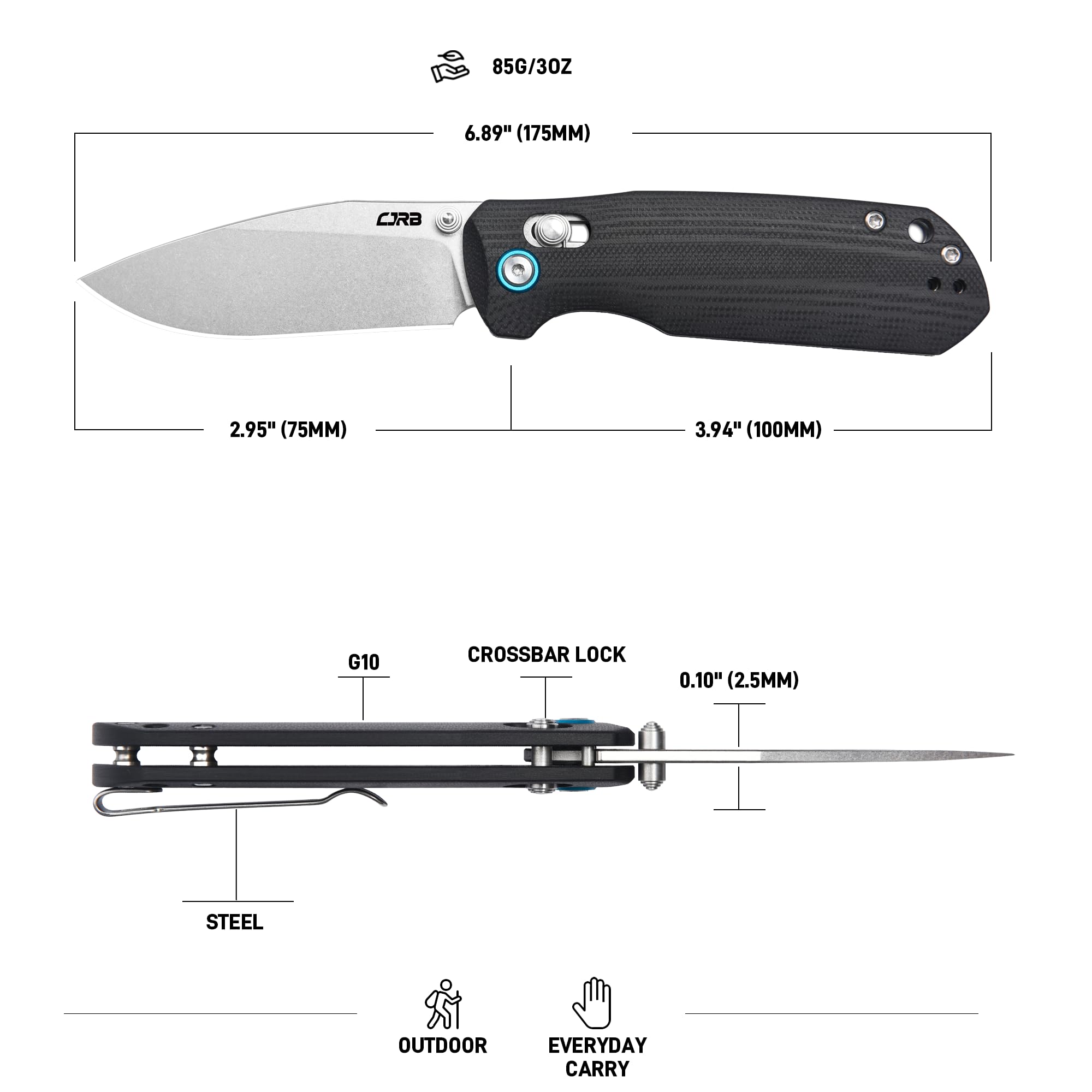 CJRB Maximal with durable G10 handle for secure grip