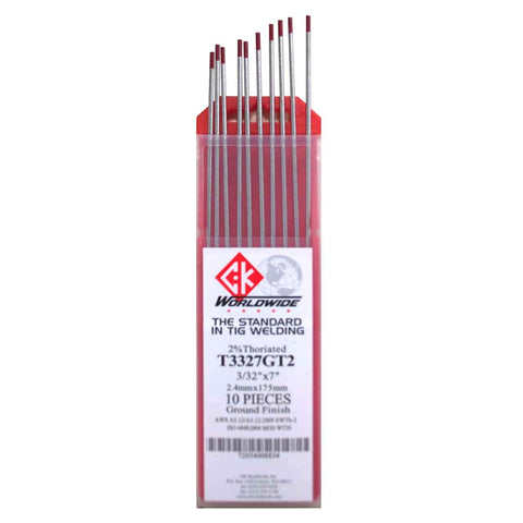 CK Worldwide 2% Thoriated tungsten electrode 3/32 inch tip for reliable DC arc starts and high-current welding