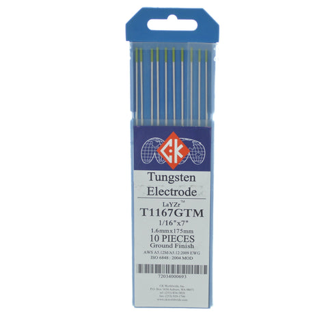 CK Worldwide T1167GTM chartreuse electrode pack ready for automated welding workflows.