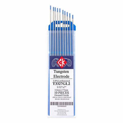 CK Worldwide 2% lanthanated tungsten electrode pack of 10 for versatile welding use.