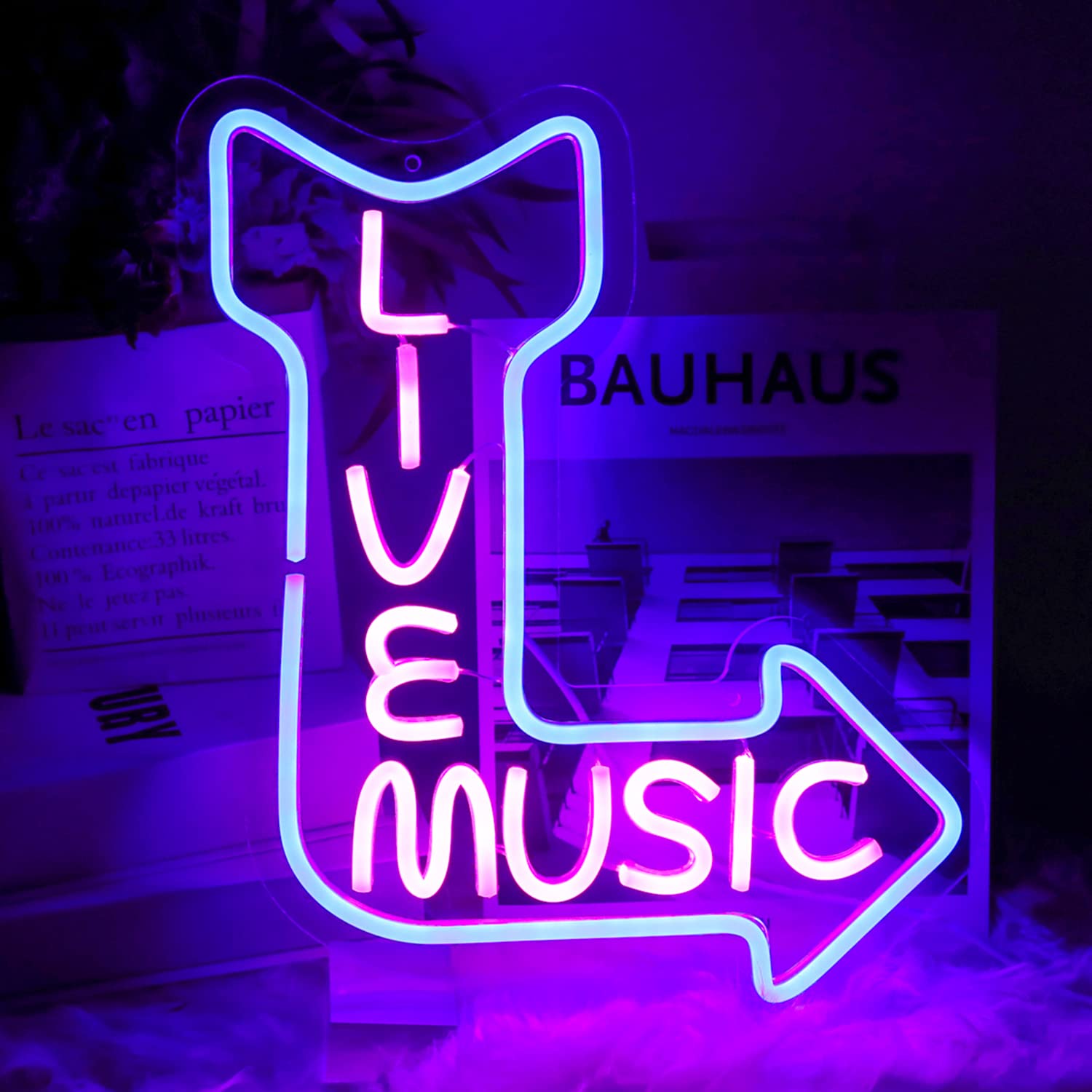 CKTBLEY live music neon sign in pink and blue wall decor boosts ambiance