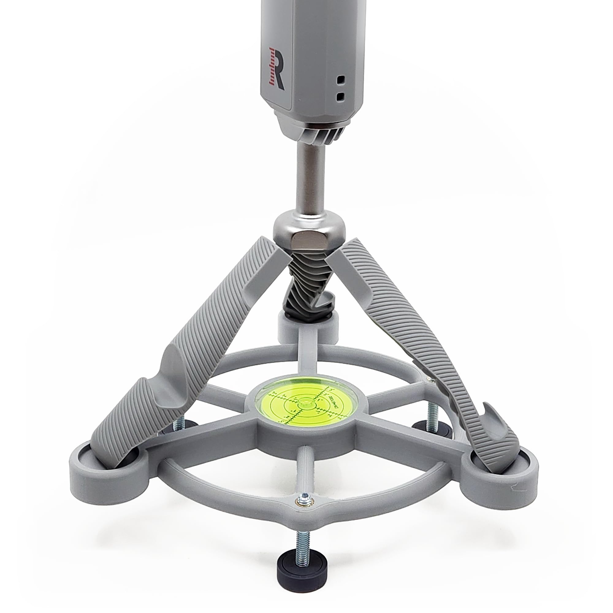 Claire's Prints MLM2Pro stand with an oversized bubble level for precise alignment.