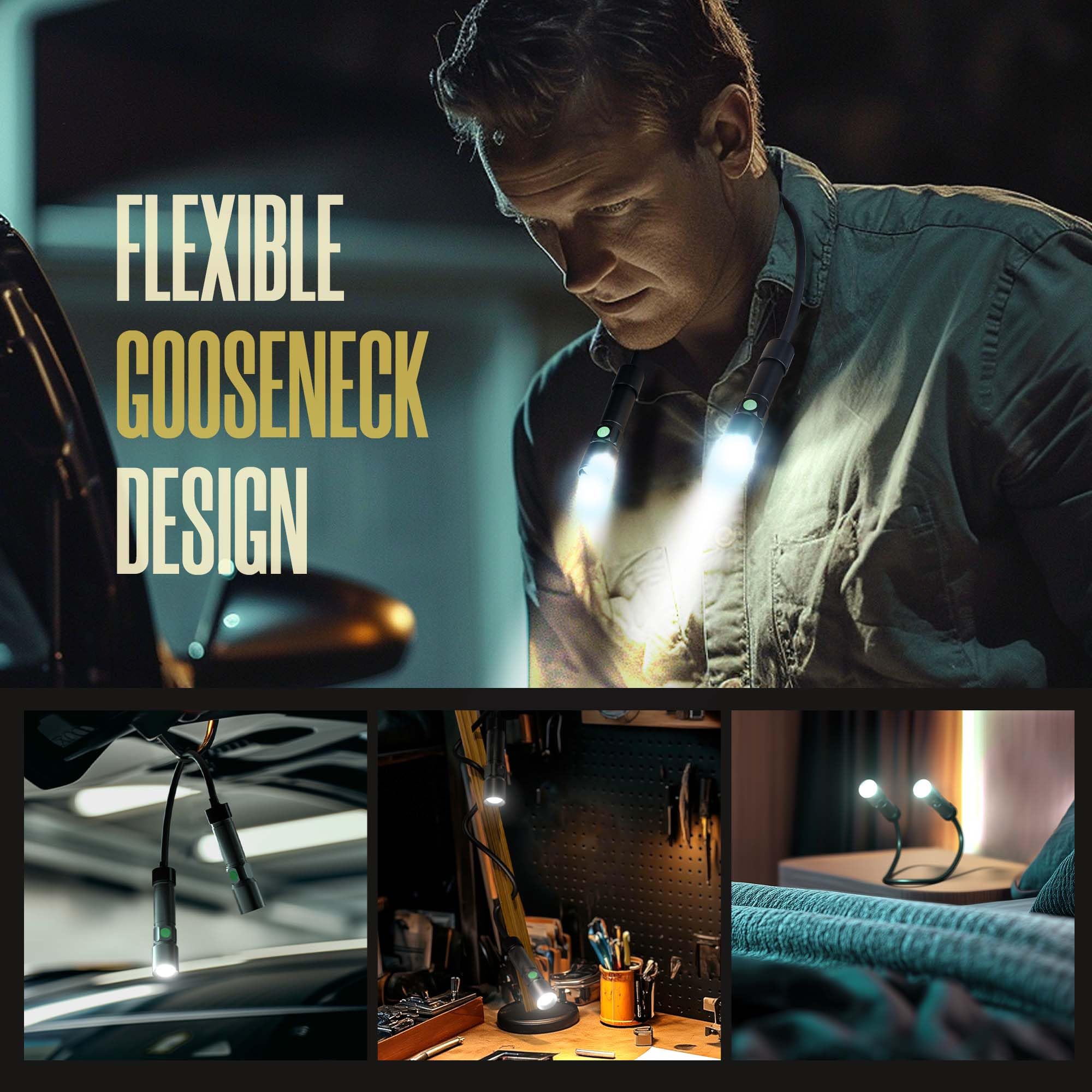 CLAKAP LED Neck Light detachable neck converts to a magnetic work light