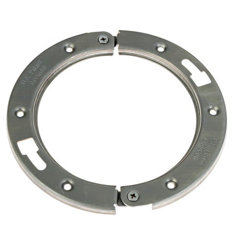 CLAM toilet flange repair kit fits 4-inch drains and prevents leaks.
