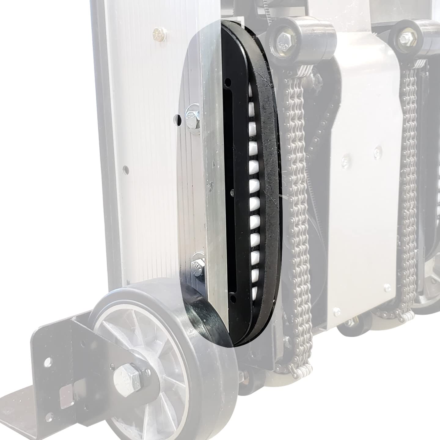 Clamor non-marking soft-glide belts ensure smooth floor contact.
