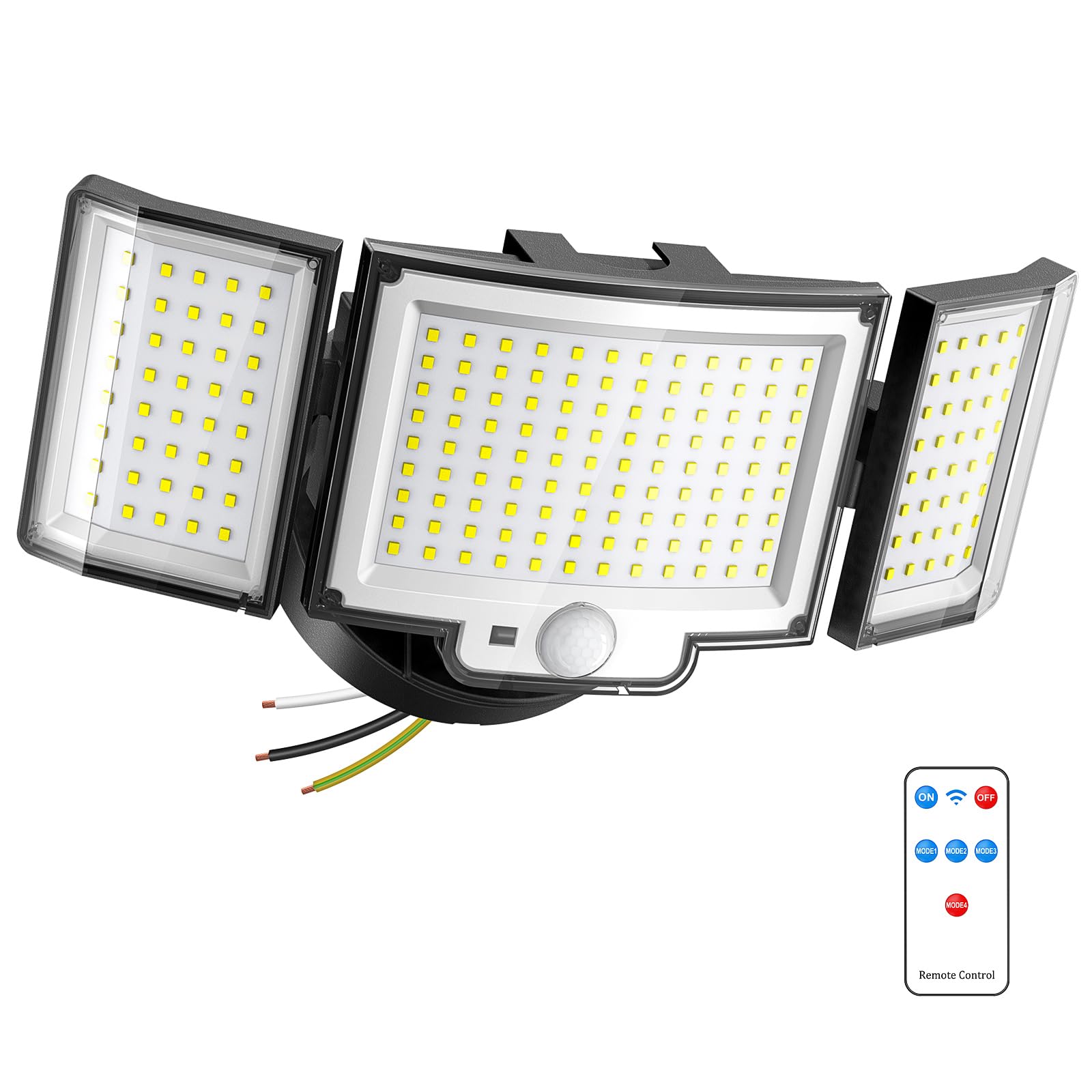 CLAONER three-head LED security flood light in front view for enhanced outdoor security.