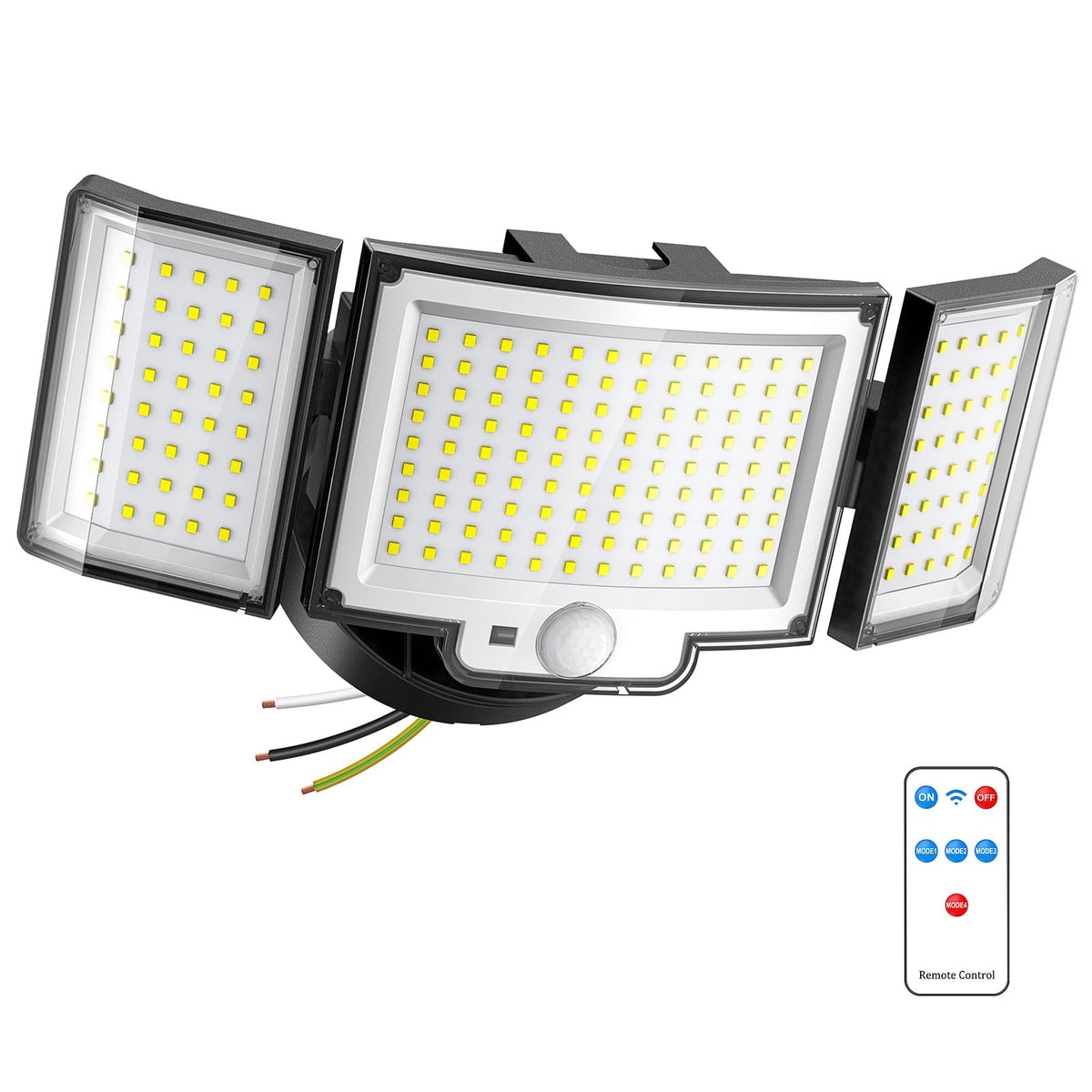 CLAONER three-head LED security flood light in front view for enhanced outdoor security.