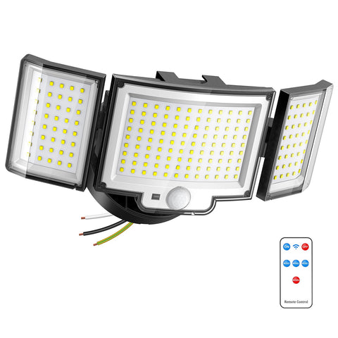 CLAONER three-head LED security flood light in front view for enhanced outdoor security.