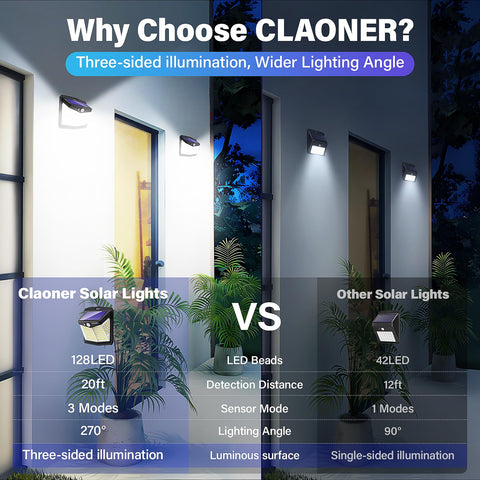 CLAONER outdoor solar lights 3-modes demo; versatile lighting for decks