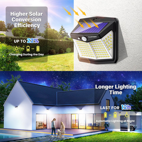 CLAONER outdoor solar lights wide-angle 270°; bright coverage for evenings