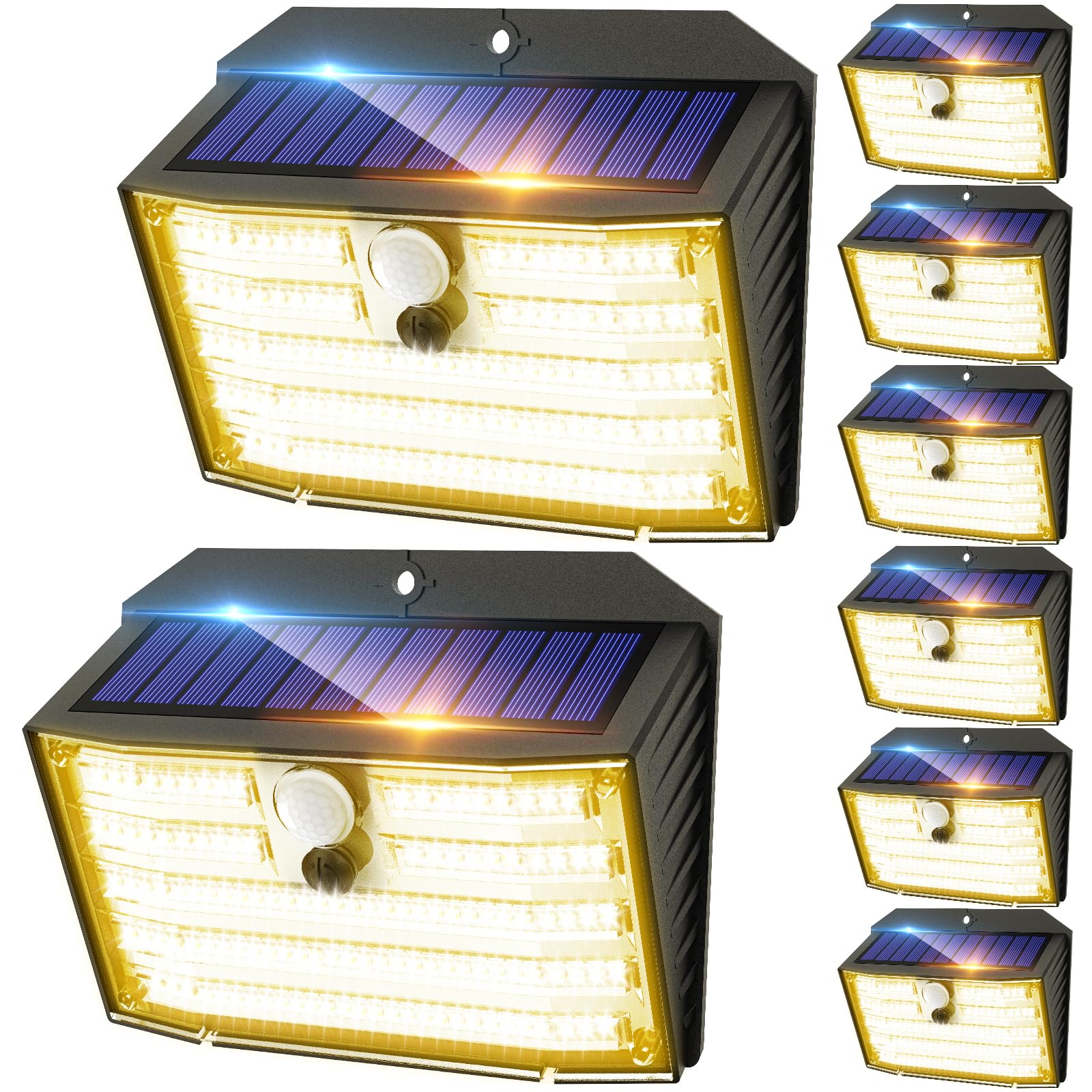 CLAONER solar motion light with 126 LEDs front view for yard security