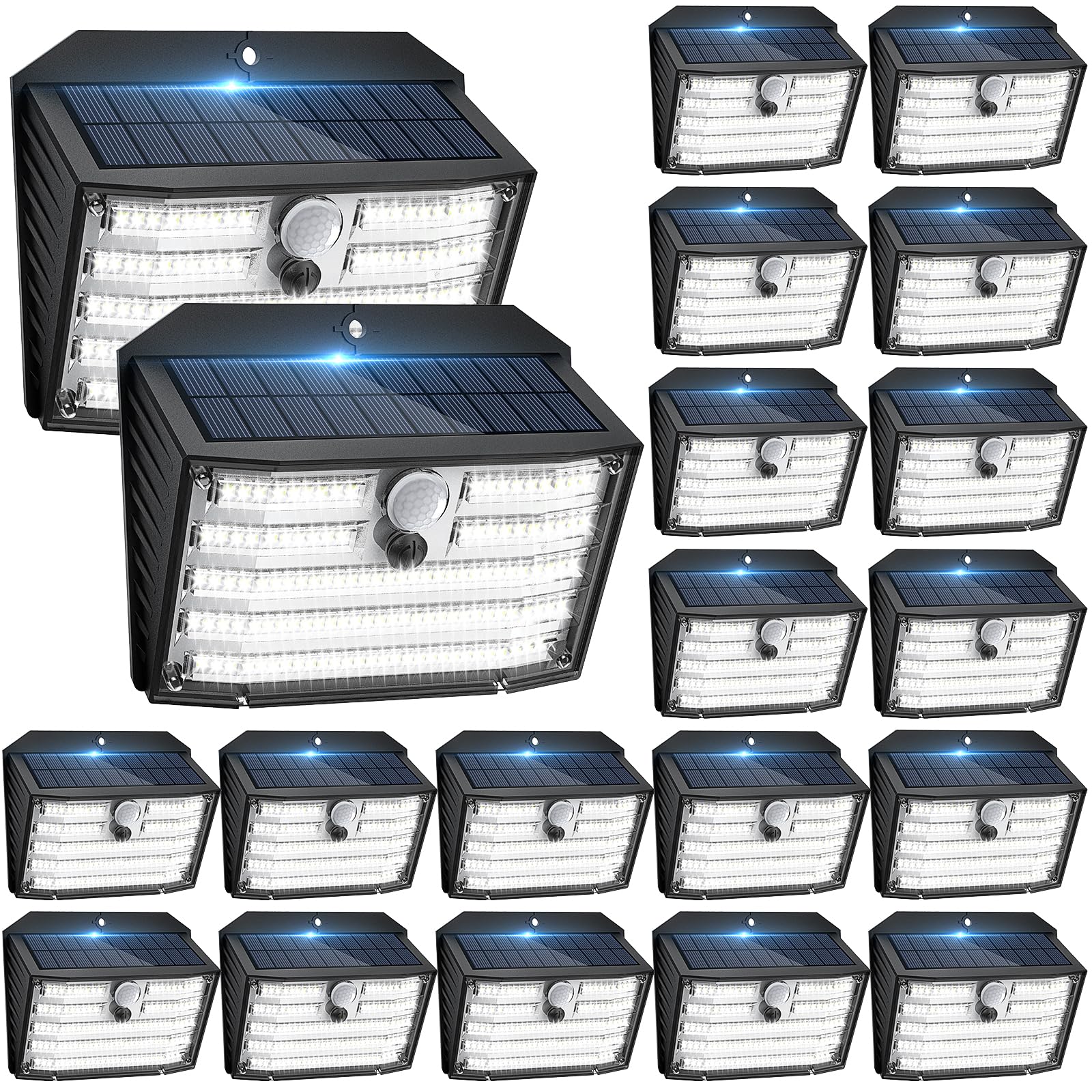 CLAONER solar motion light front view; bright outdoor illumination