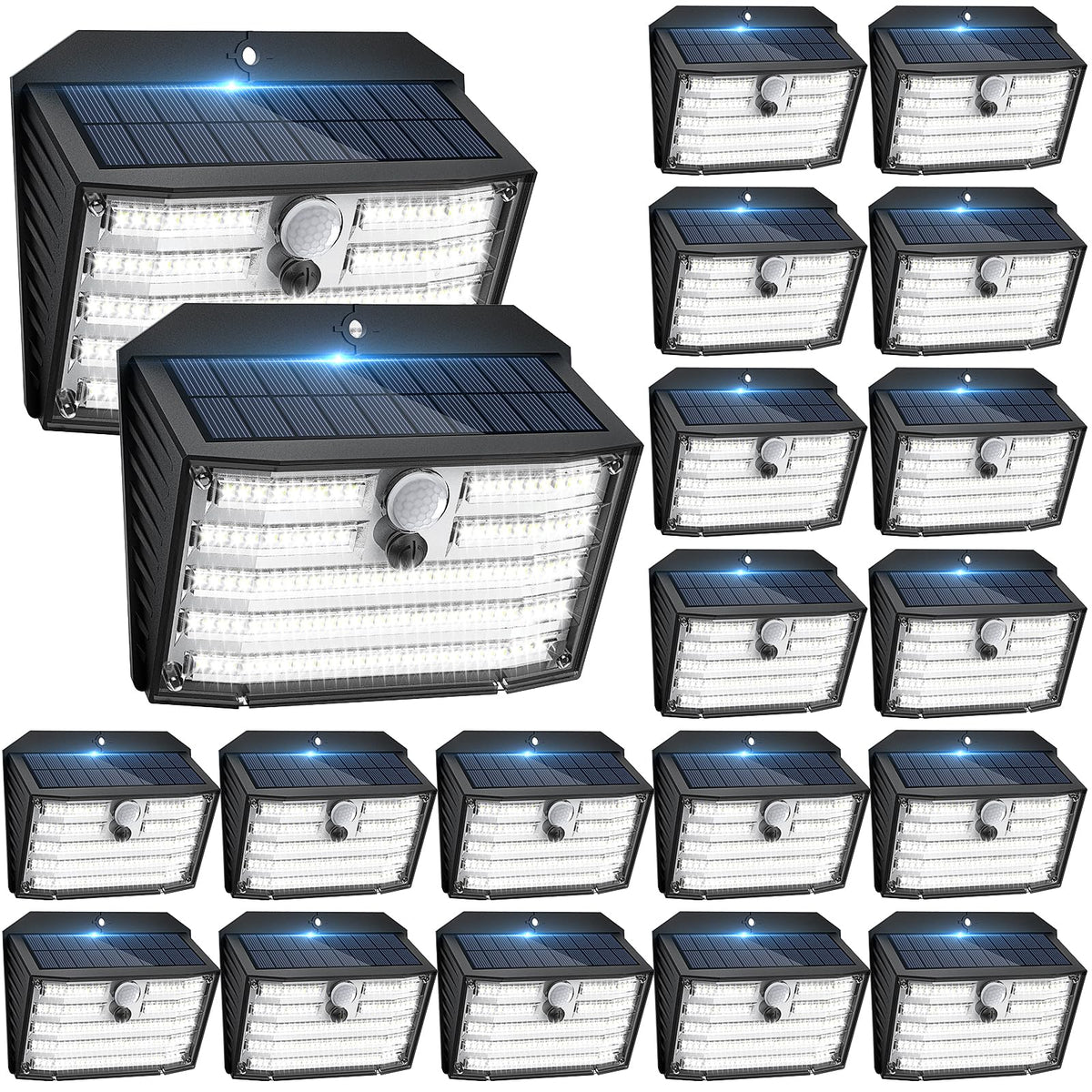 CLAONER solar motion light front view; bright outdoor illumination