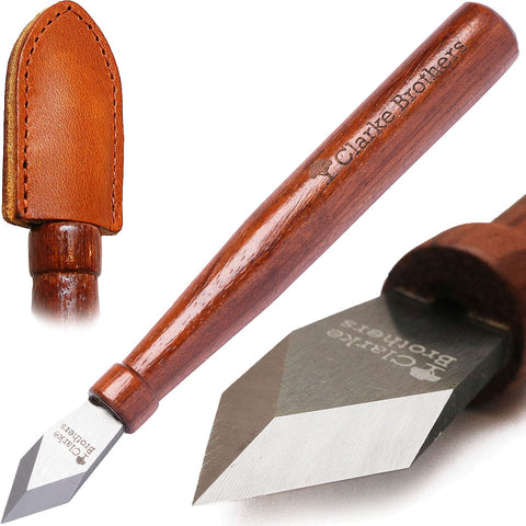 Clarke Brothers marking knife with leather sheath ready for precise joinery.