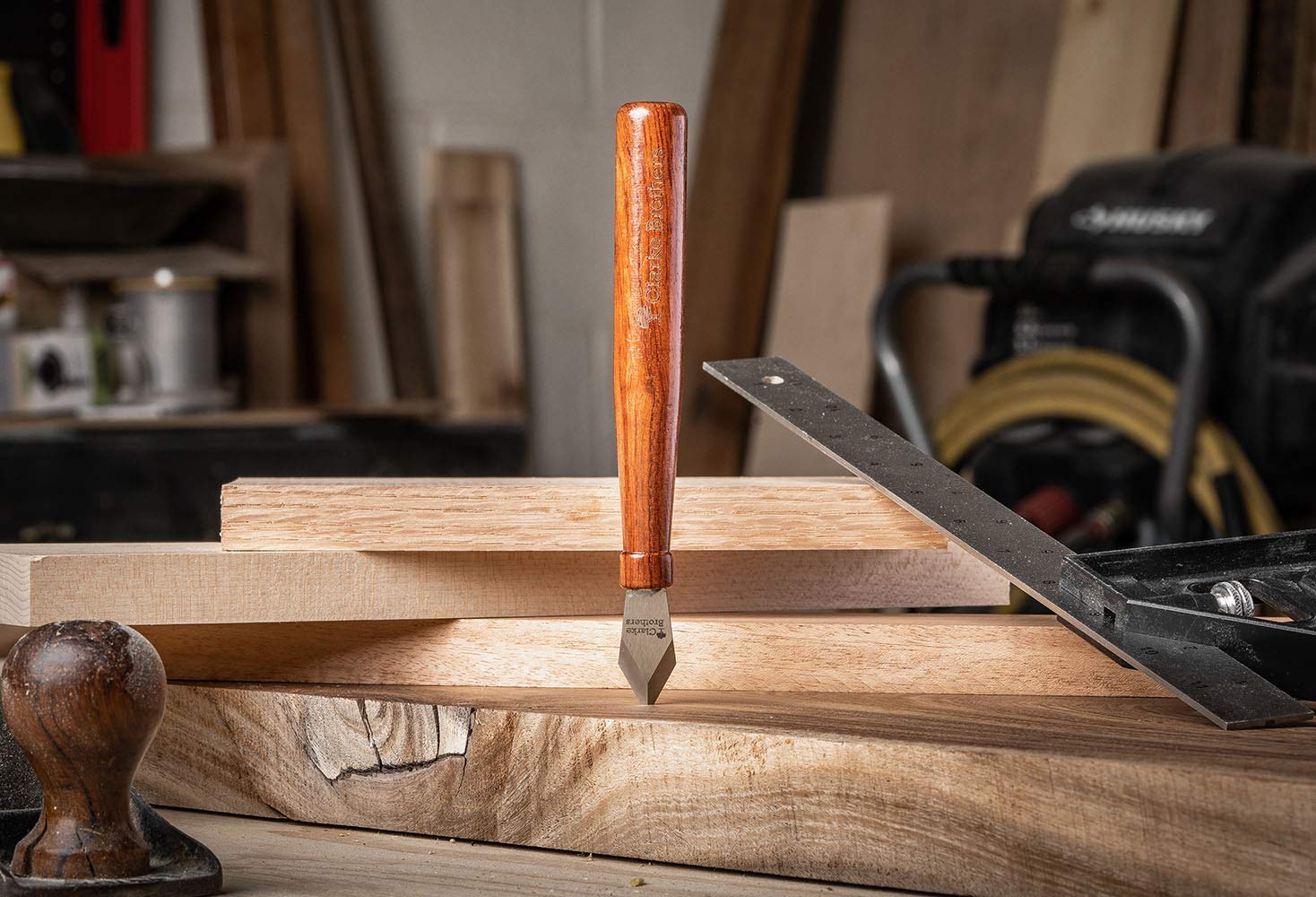 Clarke Brothers marking knife on a workbench ready for precise scribing.