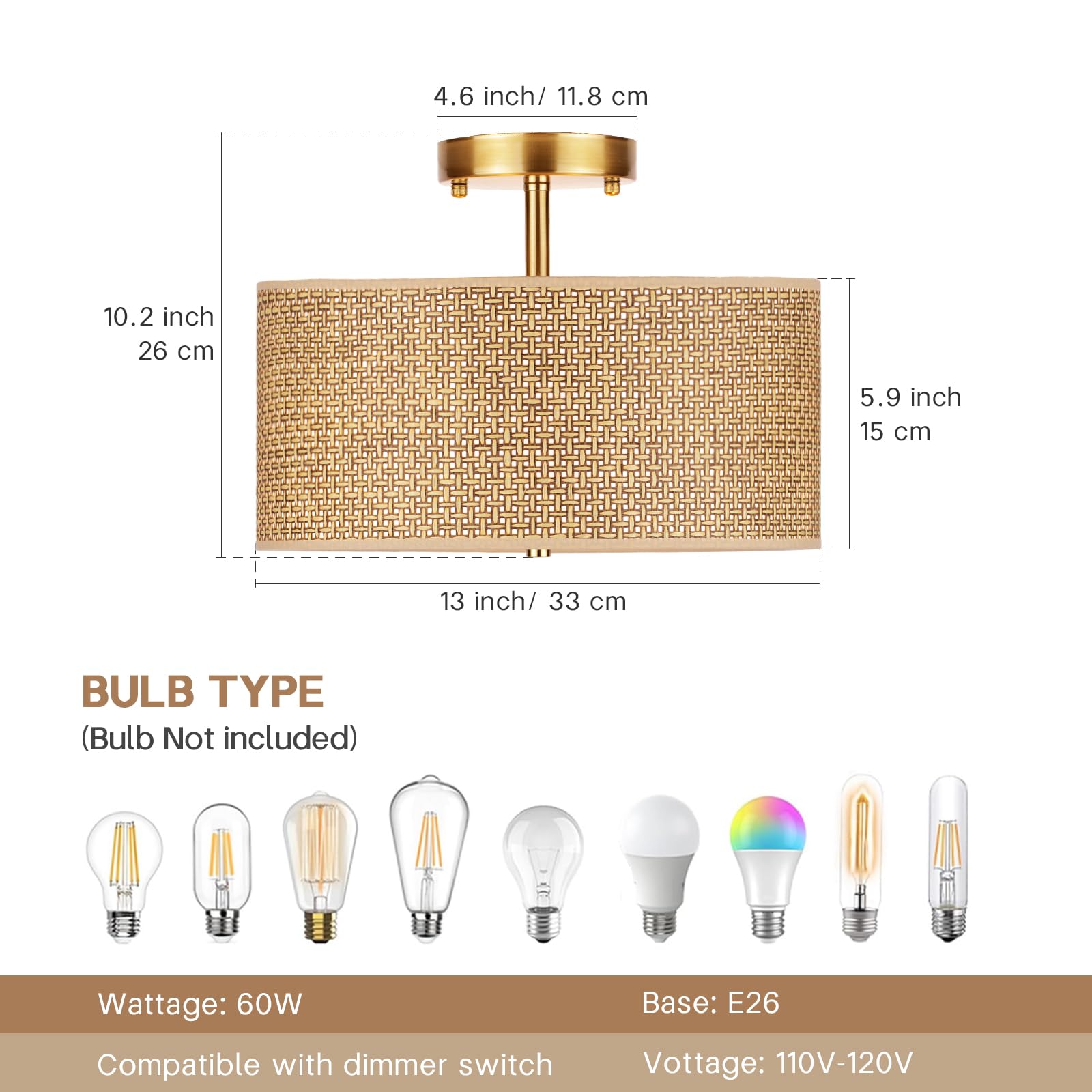 CLARSYNE brass-finished frame adds rustic-modern contrast