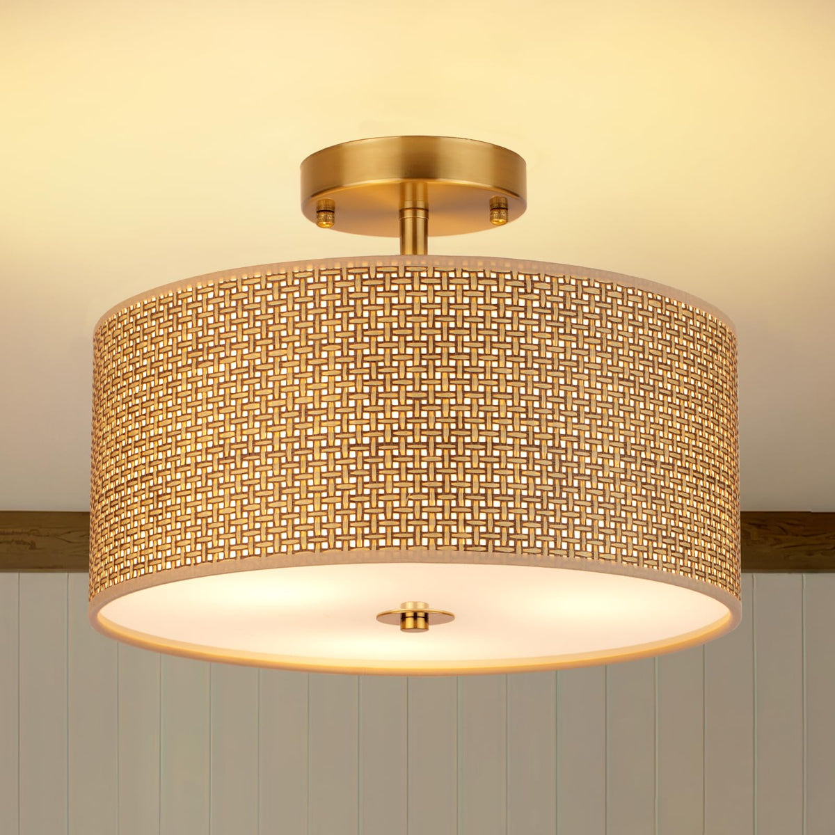 CLARSYNE woven rattan drum shade for warm ambient lighting in any room