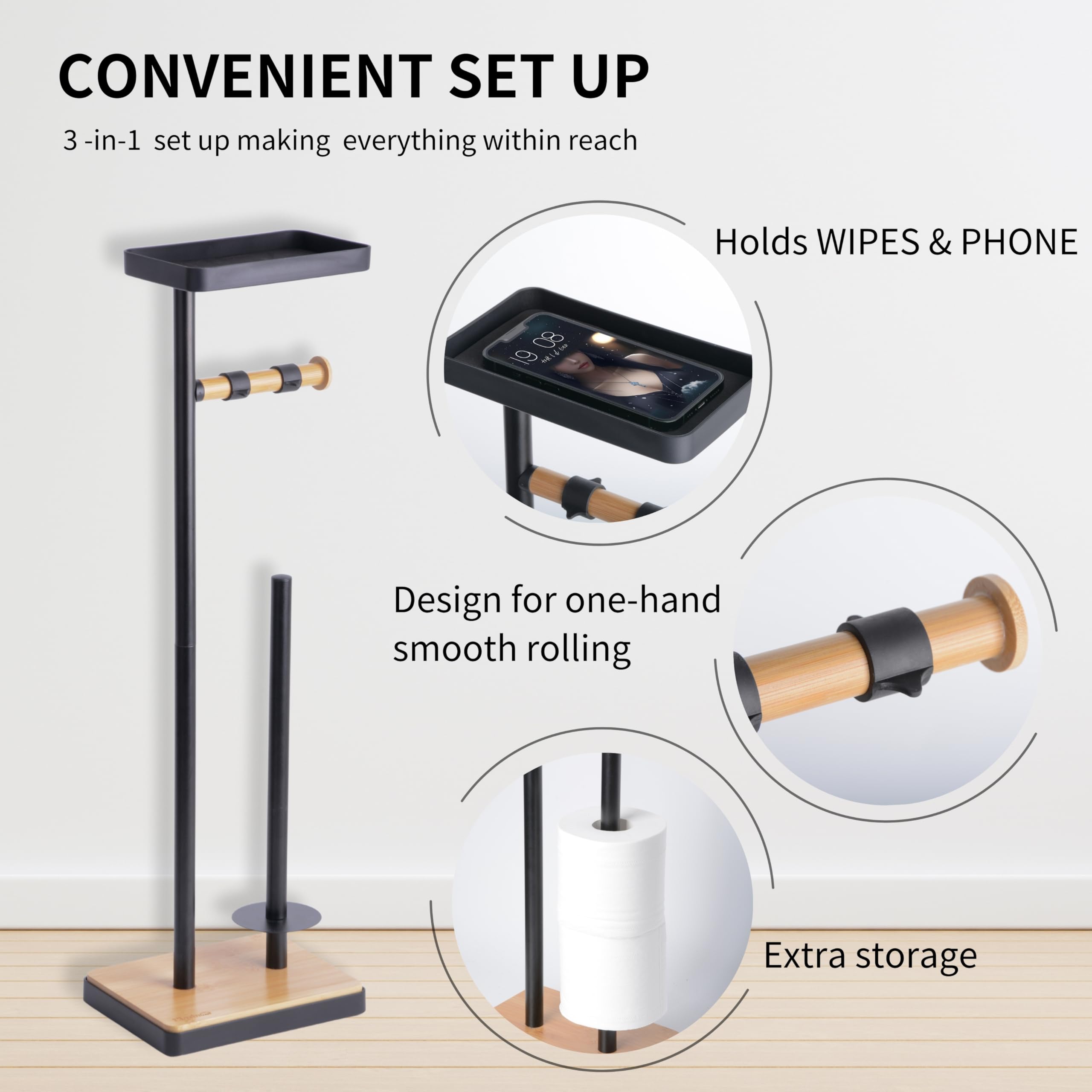 Clasin Home bamboo dispenser rod with rubber stoppers for one-handed use