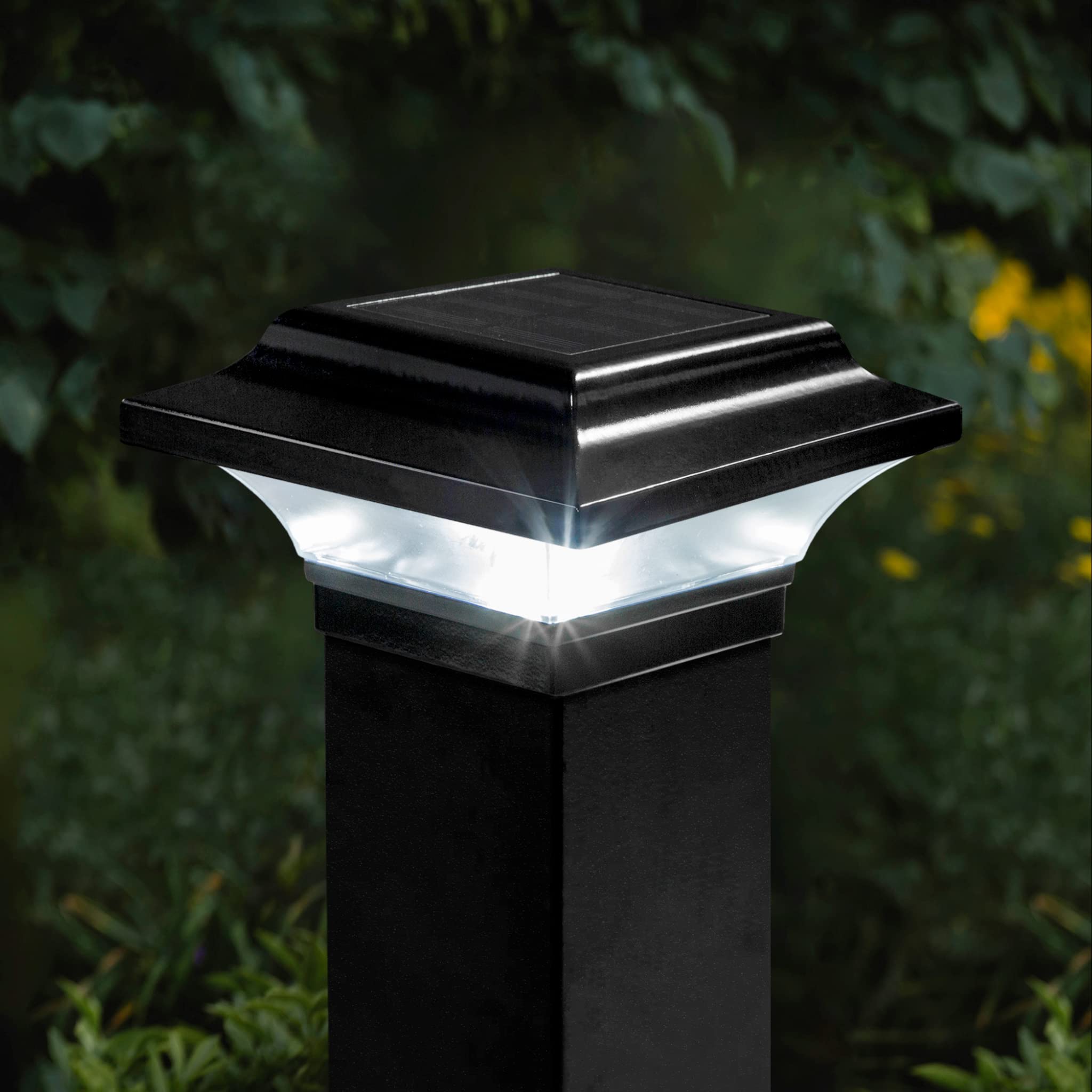 Imperial Solar Post Cap on a 2x2 post with adapters visible for fit