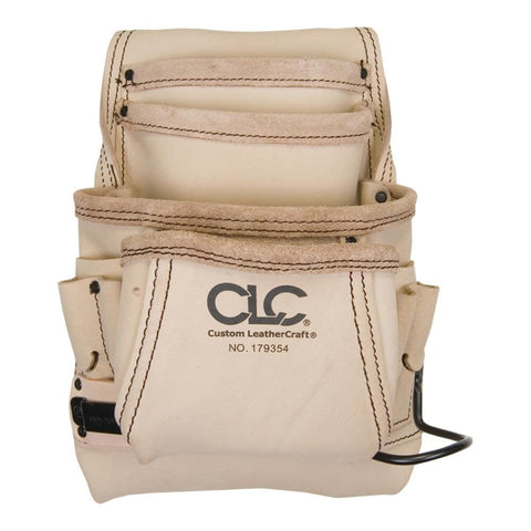 CLC Custom Leathercraft 179354 bag showing hammer loop and clip for on-site tool access.