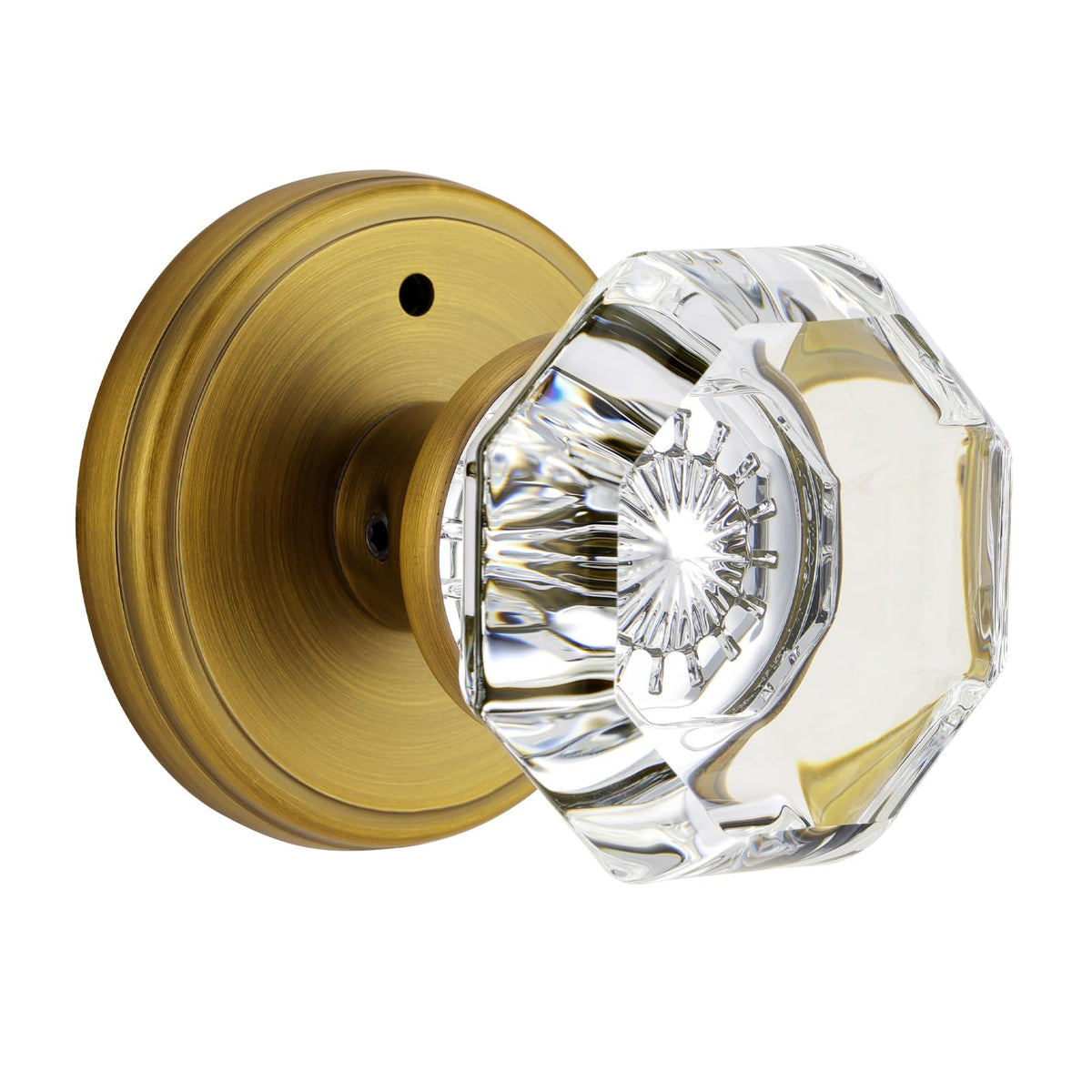 CLCTK antique-brass glass door knob showcases crystal detail for timeless bedroom decor.