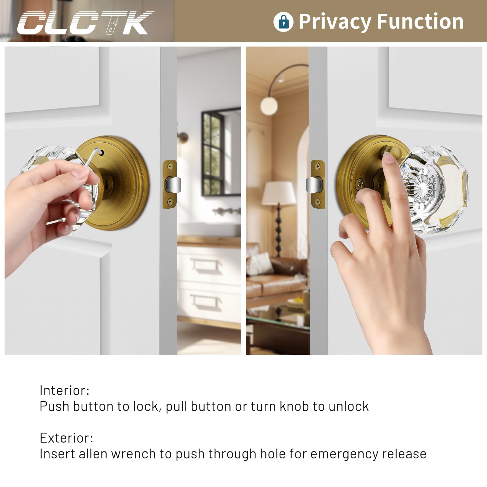 CLCTK arched-rosette lock knob features durable zinc alloy construction.