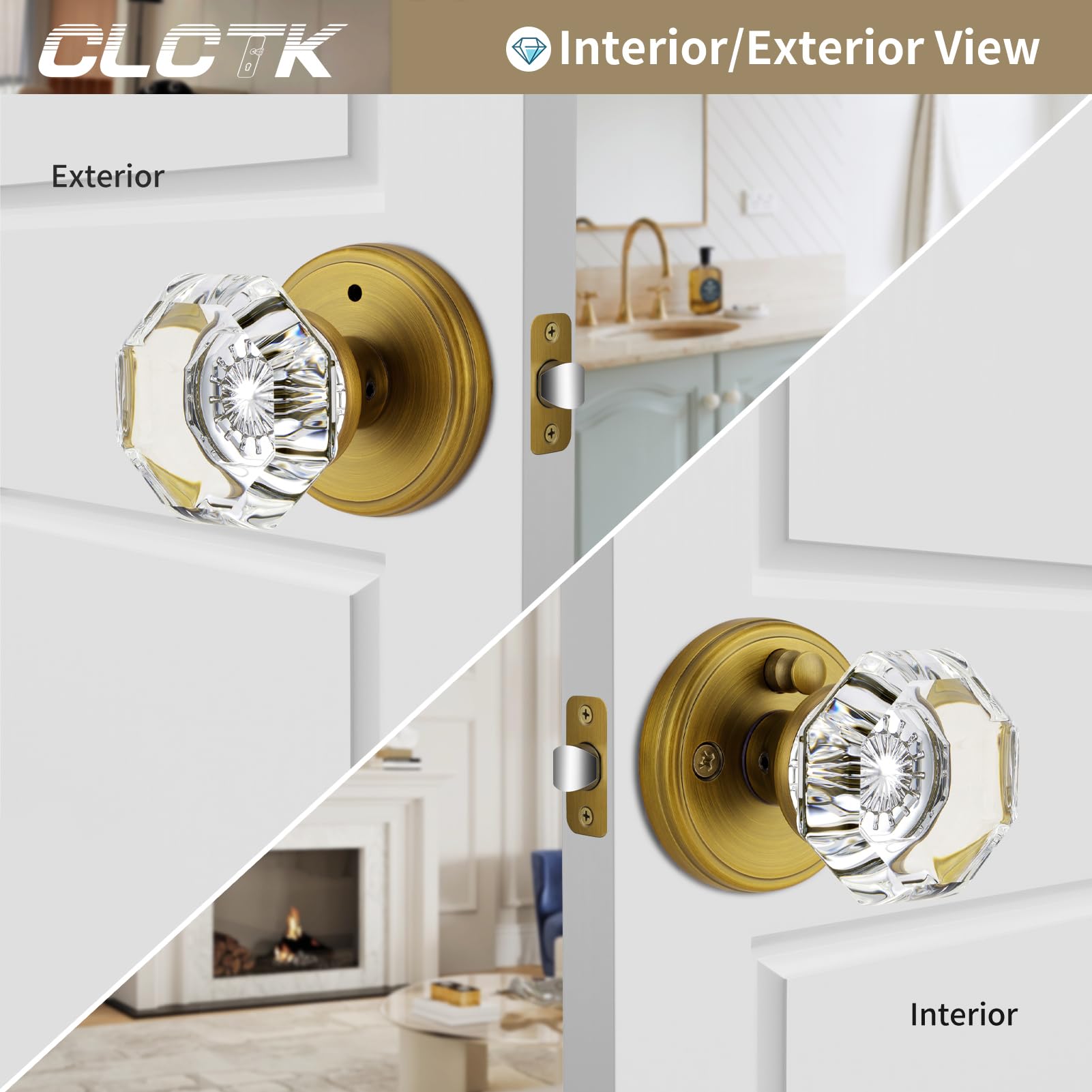 CLCTK bathroom-bedroom lock knob with inside thumb turn ensures secure routine use.
