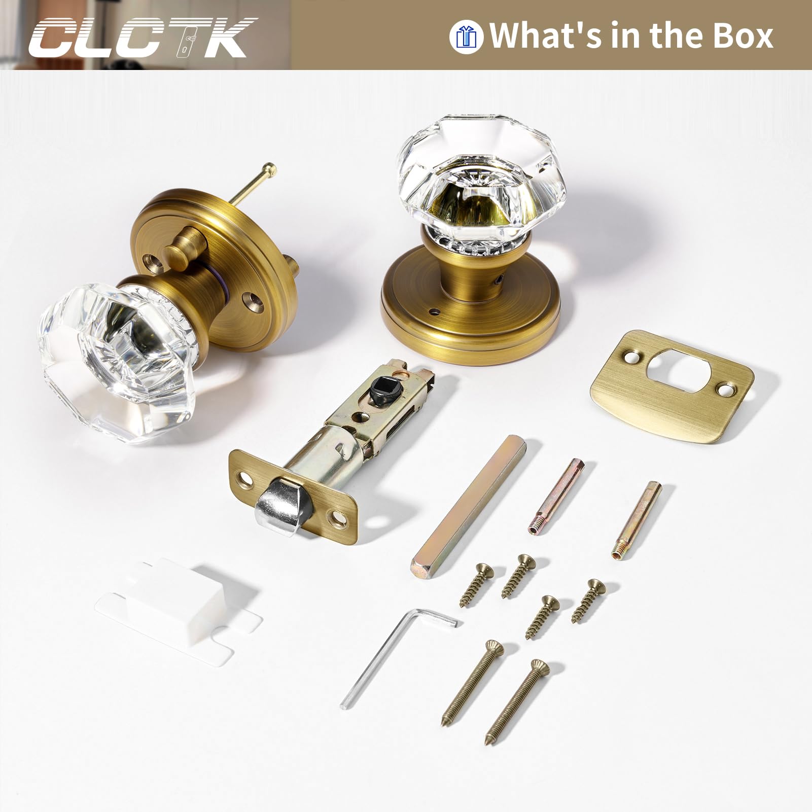 CLCTK antique brass finish adds vintage charm to doors and rooms.